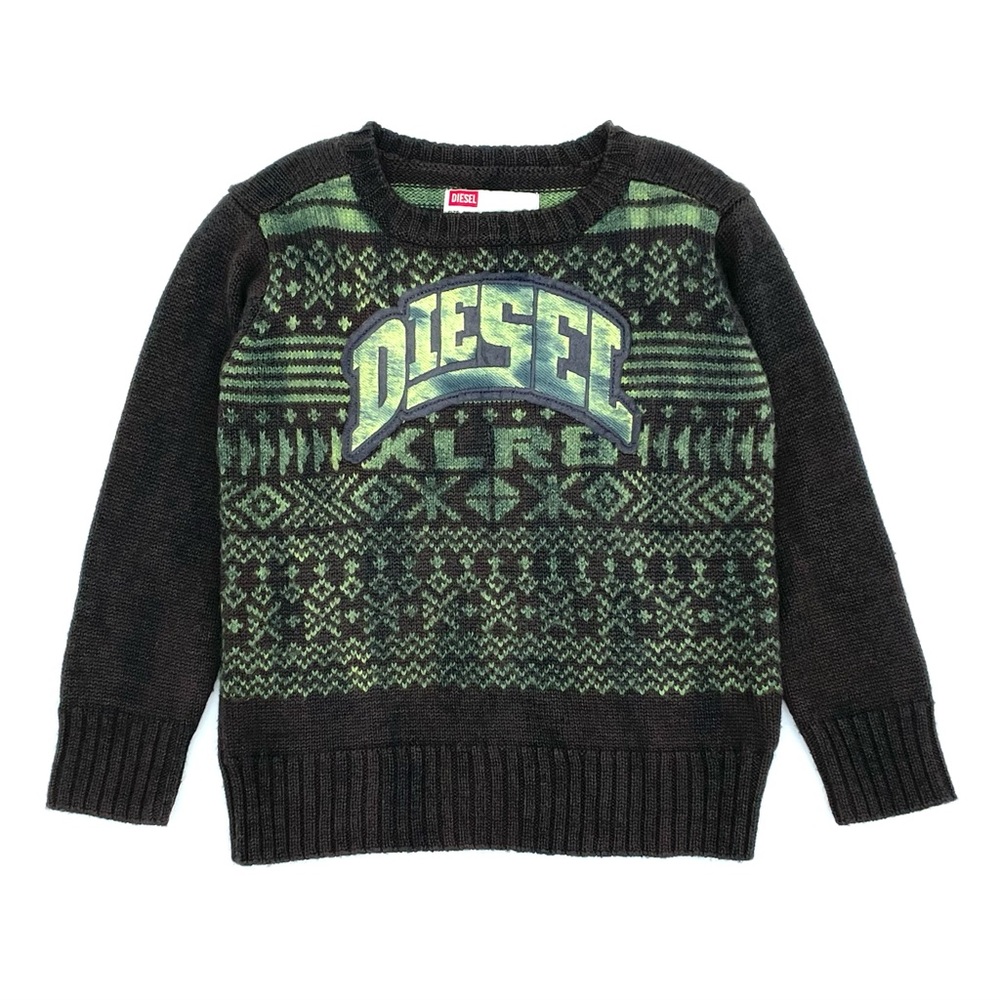 EUC Diesel Little Boys Wool Blend Knit Pullover Sweater in Brown & Green 3